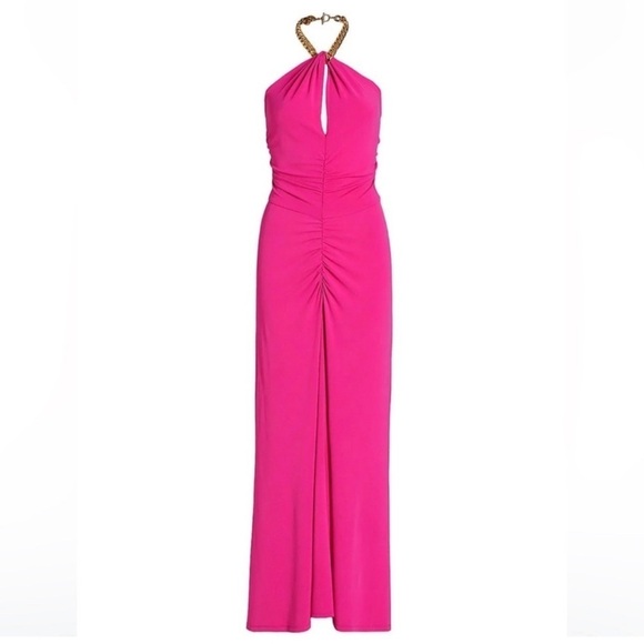 NWT Veronica Beard Reze Jersey Chain Halter Neck Ruched Maxi Dress Pink sz XL - Picture 11 of 11